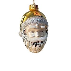 BLOWN GLASS Christmas Tree Ornament By BK Santa Claus Santa Face Gold Hat